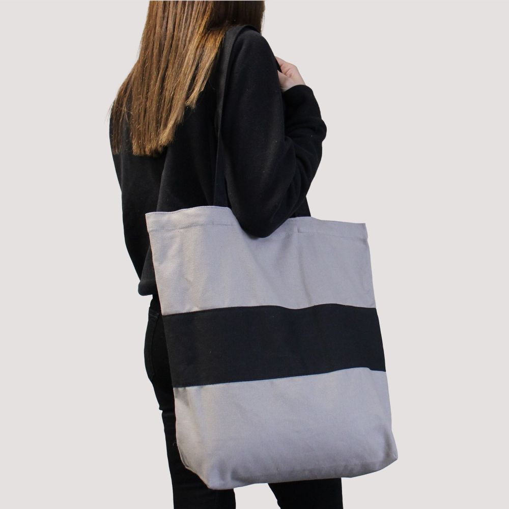Zweifarbige Baumwolltasche – Geräumige Tasche aus Stoff für Alltag und Shopping