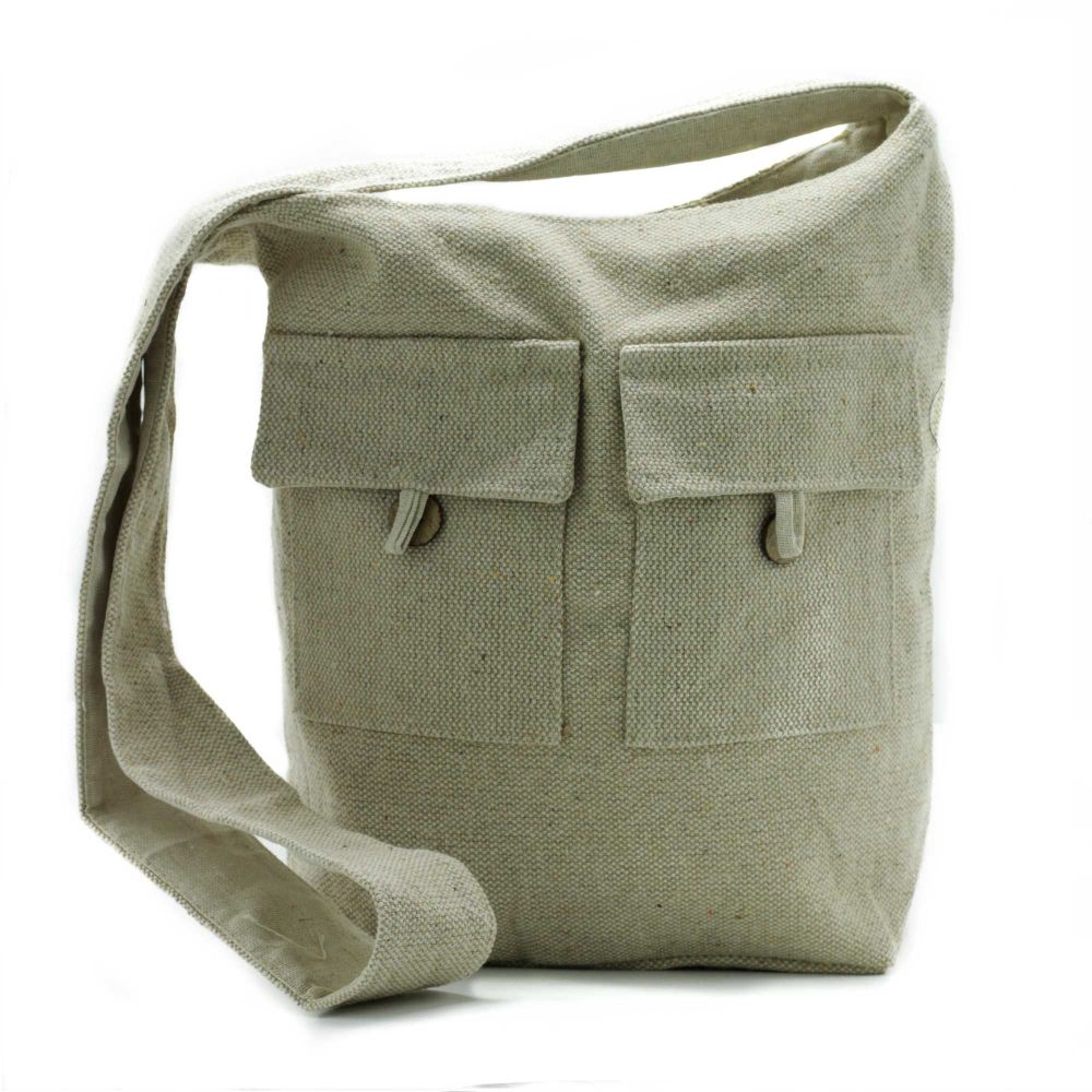 Große Baumwoll-Umhängetasche mit zwei Außentaschen – Nachhaltige Crossbody Bag