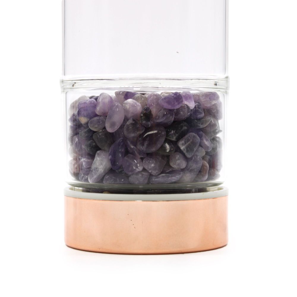 Teeflasche - Trinkflasche aus Kristallglas - mit Teesieb und Edelsteinen - 500ml