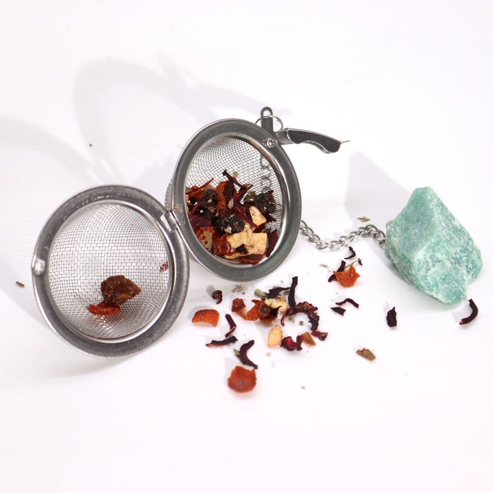 Teesieb aus Edelstahl mit Edelstein-Anhänger - für Tee oder Gewürze, 5 cm