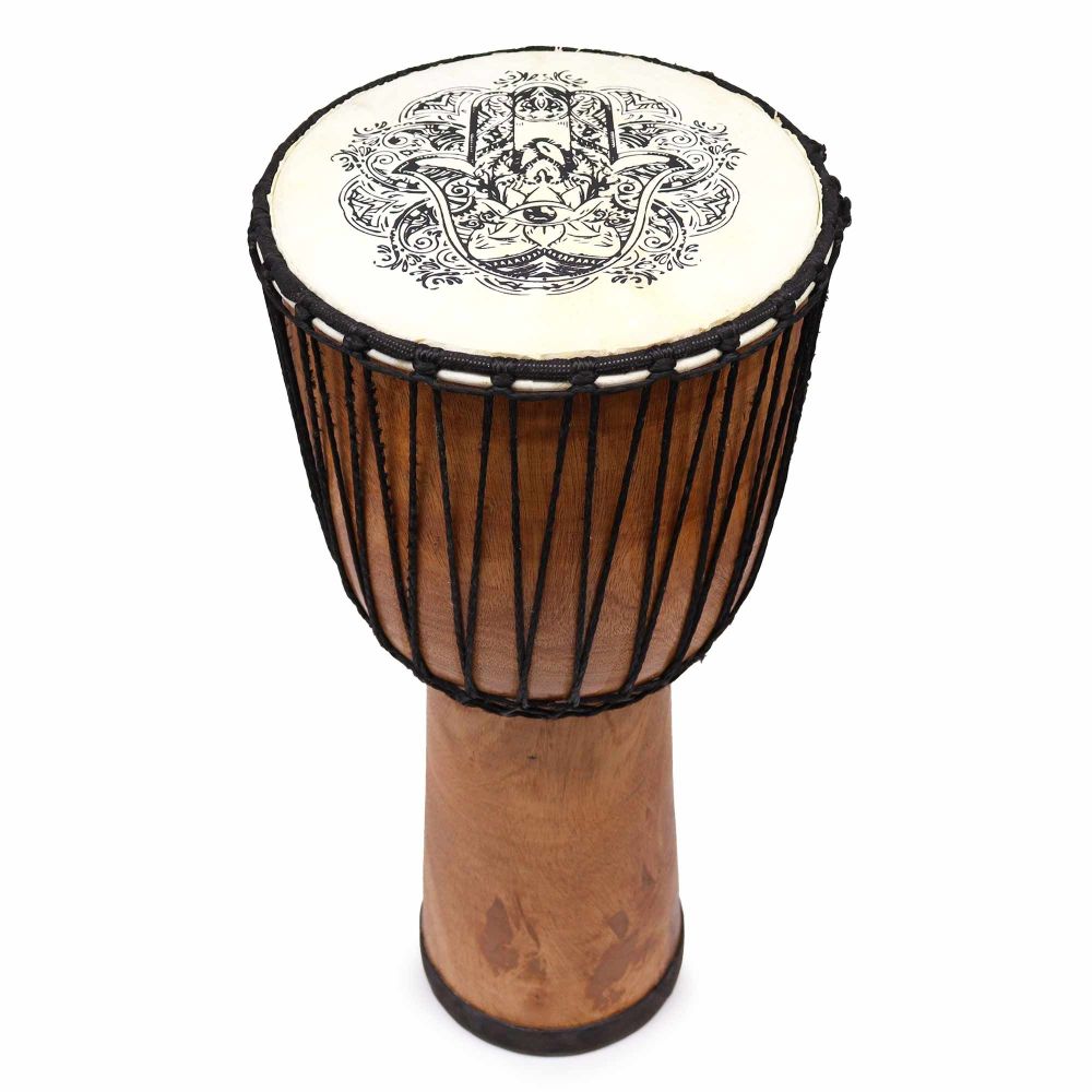Handgefertigte Djembe-Trommel mit Hamsa-Motiv – 50 cm - Musikinstrument