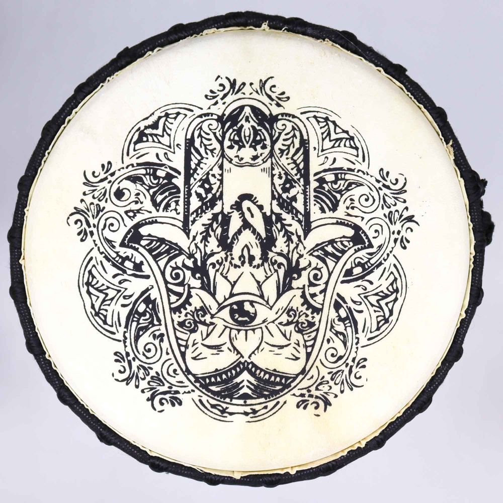 Handgefertigte Djembe-Trommel mit Hamsa-Motiv – 50 cm - Musikinstrument