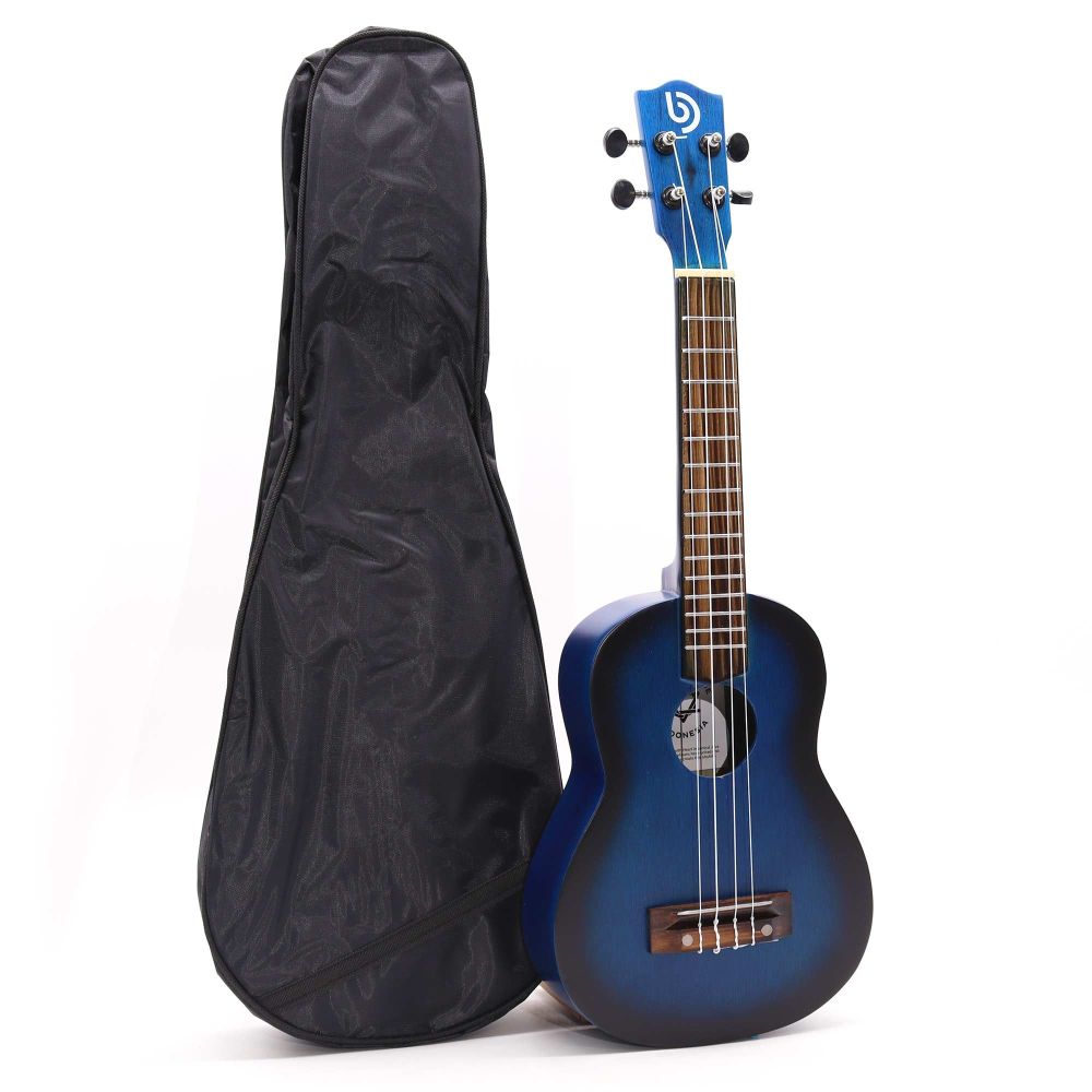 Handgefertigte Ukulele im blauen Sunburst-Design – 4-saitiges Musikinstrument
