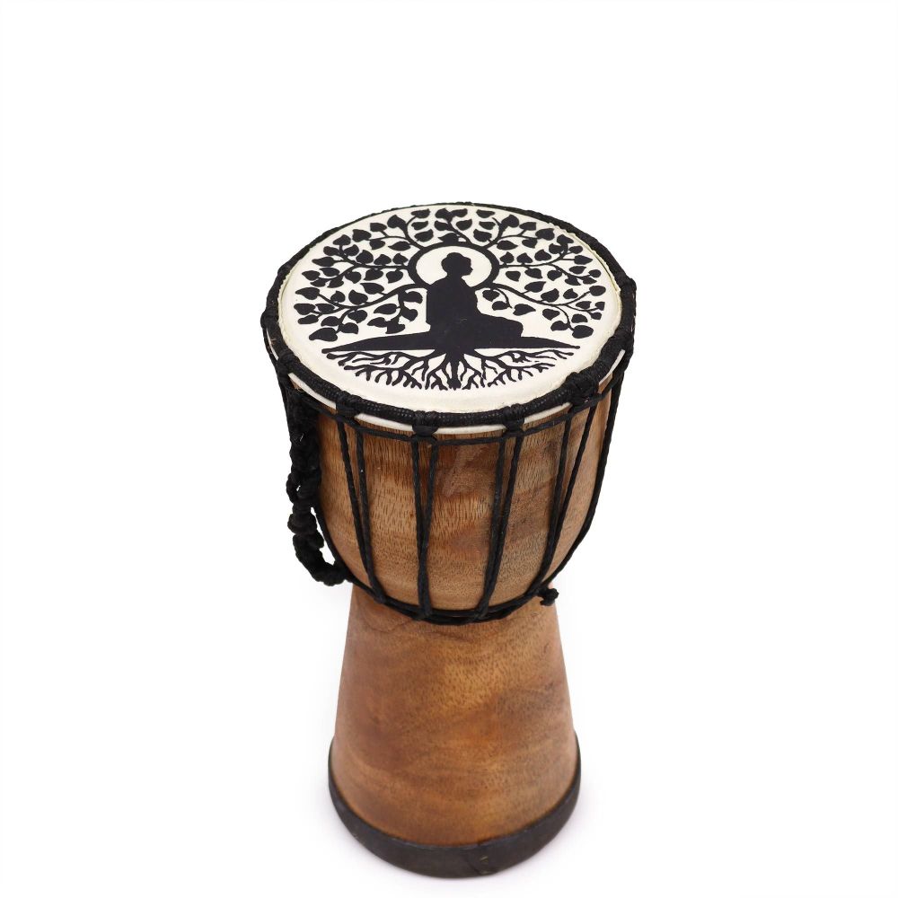 Handgefertigte Djembe-Trommel mit Buddha-Motiv – 25 cm - Musikinstrument
