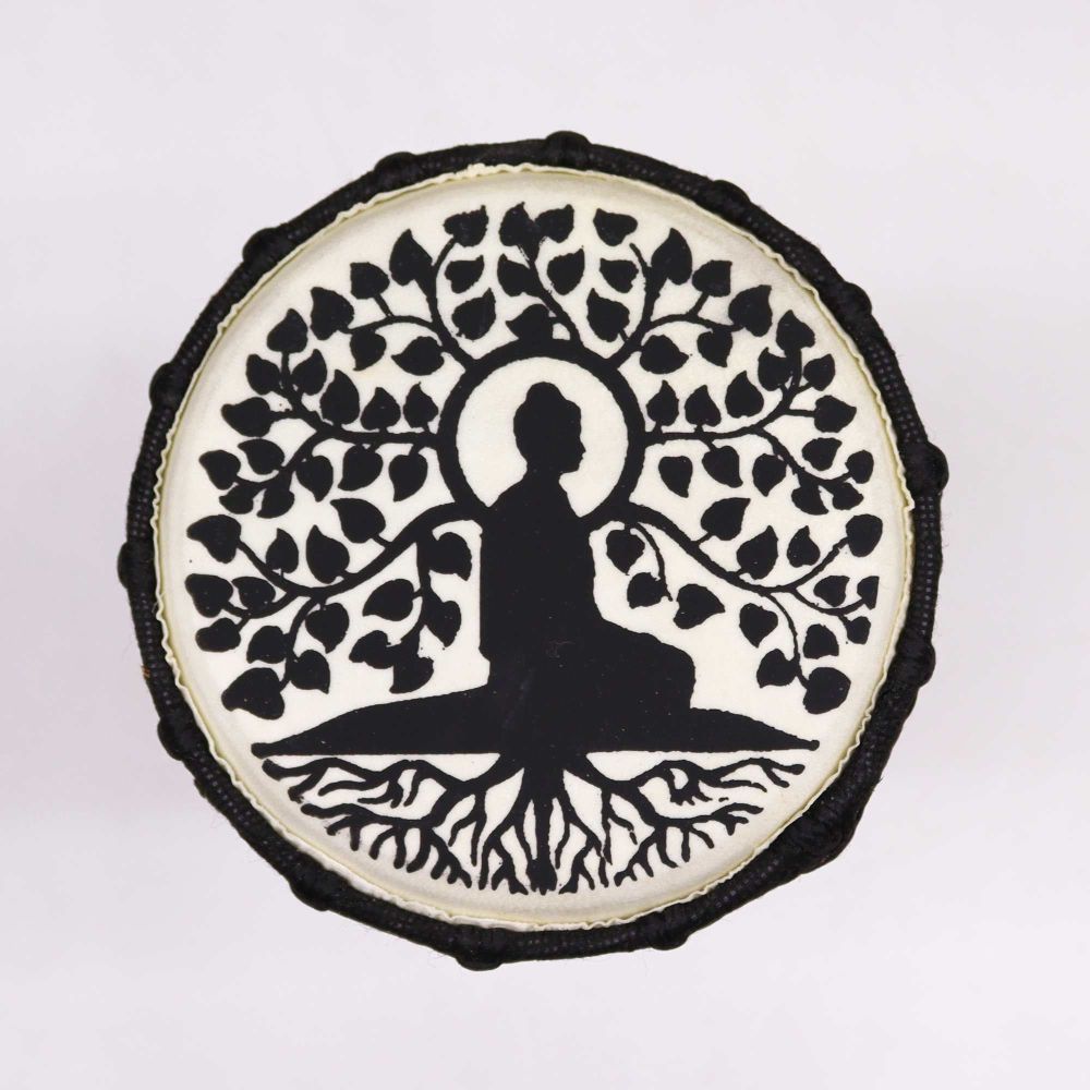 Handgefertigte Djembe-Trommel mit Buddha-Motiv – 25 cm - Musikinstrument