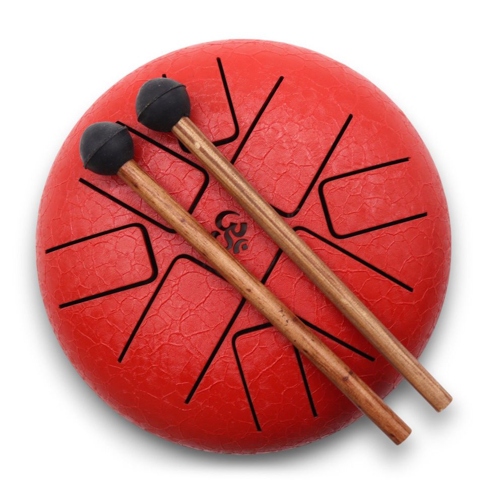 Steel Tongue Drum Red Om – 8-Ton Klanginstrument f. Meditation und Klangtherapie