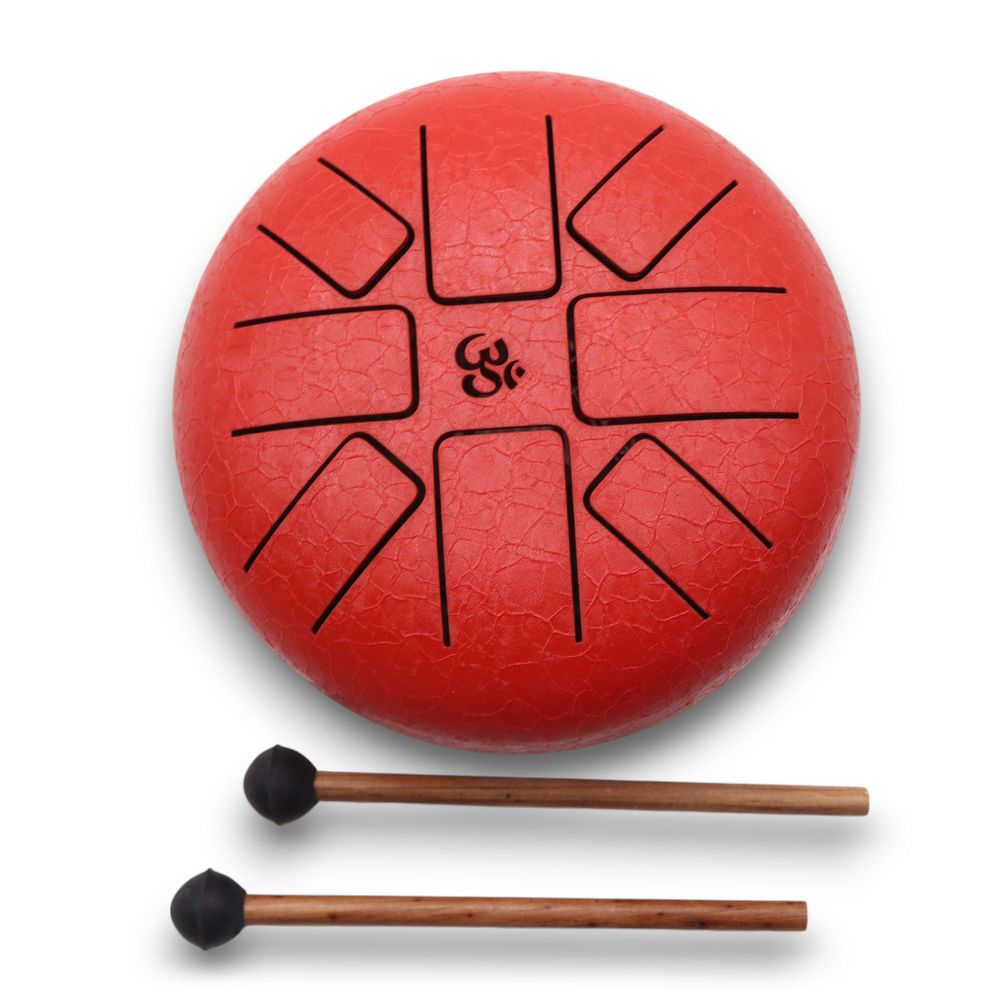 Steel Tongue Drum Red Om – 8-Ton Klanginstrument f. Meditation und Klangtherapie