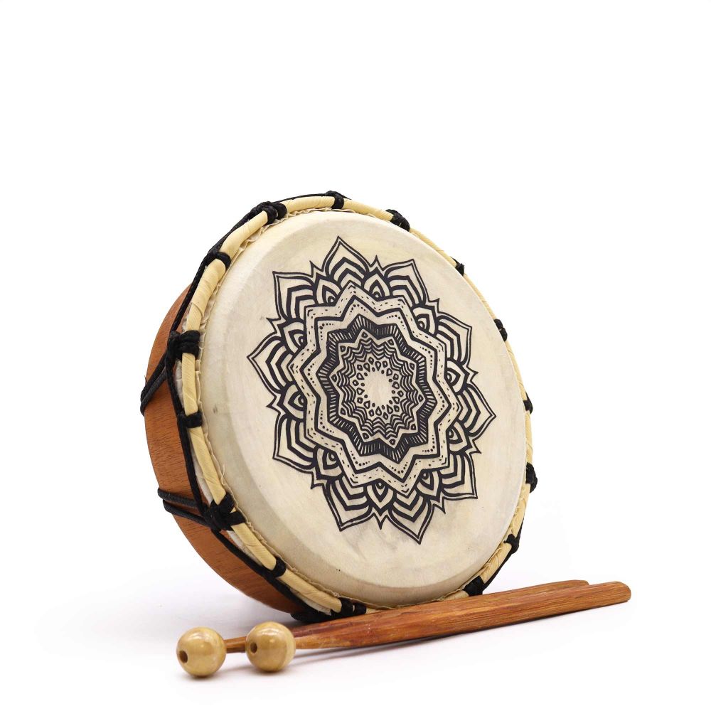 Handgefertigte Schamanische Trommel mit Mandala-Motiv – 20 cm, inkl. Schlägel