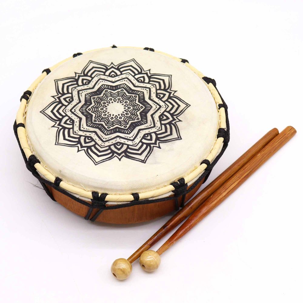 Handgefertigte Schamanische Trommel mit Mandala-Motiv – 20 cm, inkl. Schlägel