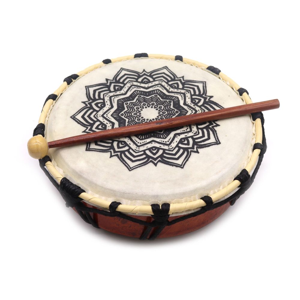 Handgefertigte Schamanische Trommel mit Mandala-Motiv – 20 cm, inkl. Schlägel