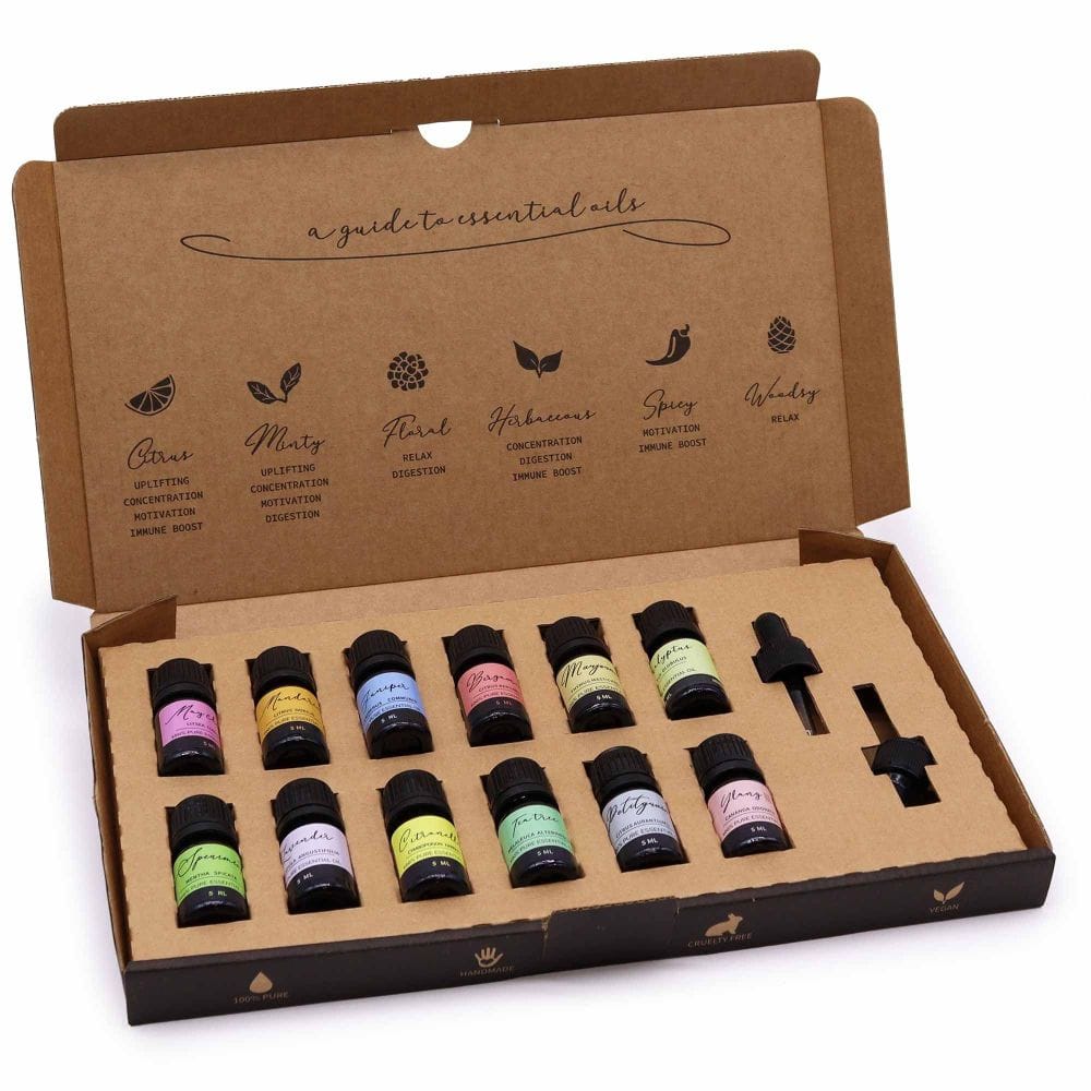Aromatherapie Frühlings-12er Set – ätherische Öle à 5 ml & Pipetten - naturrein