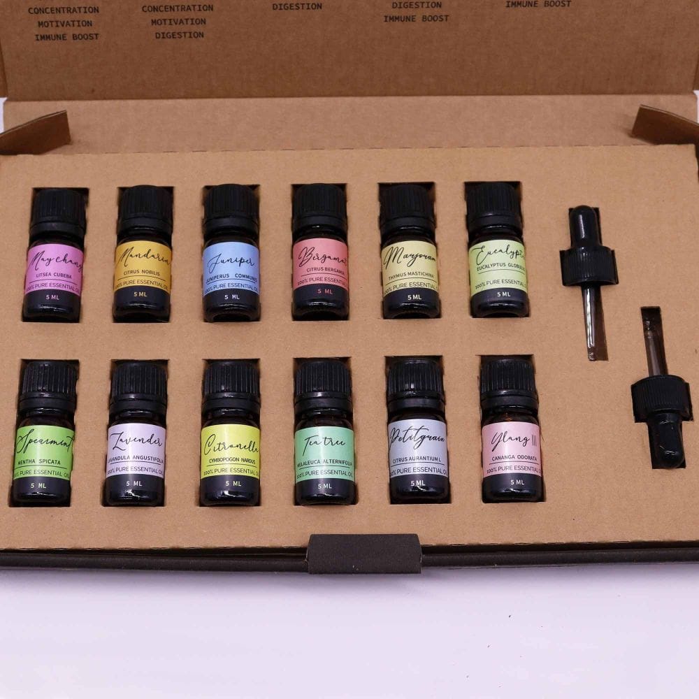 Aromatherapie Frühlings-12er Set – ätherische Öle à 5 ml & Pipetten - naturrein