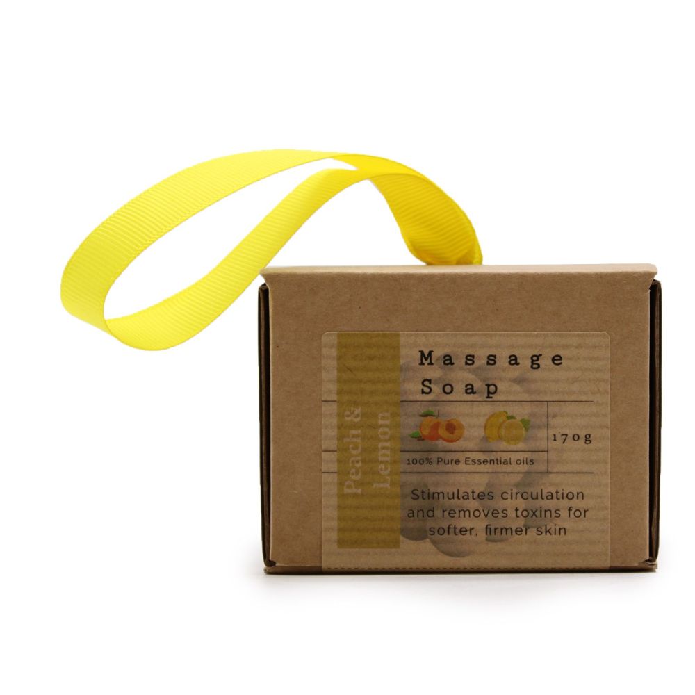 Pflegende Massage-Seife „Peach & Lemon“ – strukturierte Oberfläche mit Duftkick