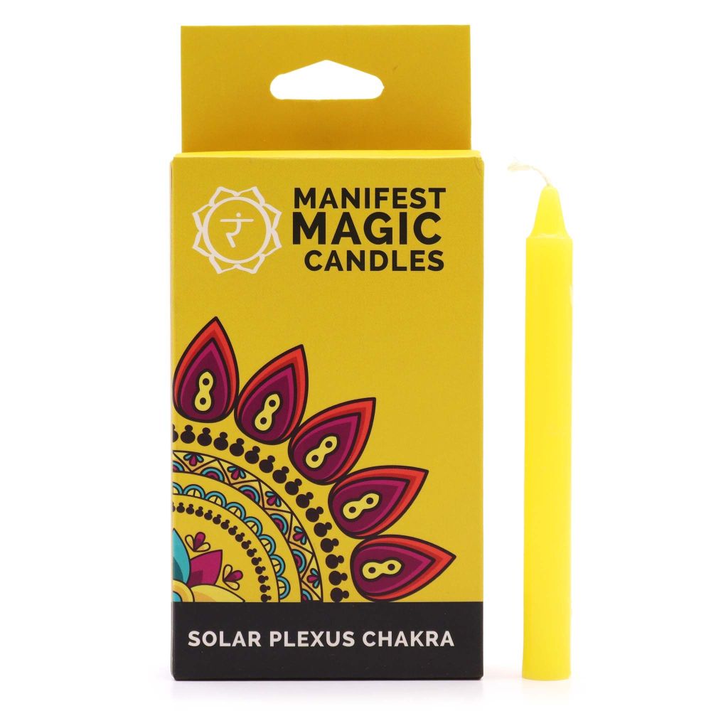 Solar Plexus Chakra Kerzen-Set – 12 gelbe Stickkerzen für mentale Stärke