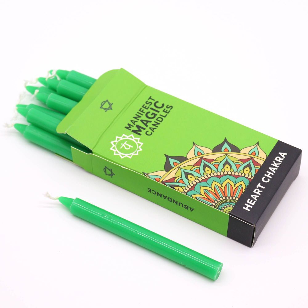 Green Heart-Chakra Kerzen Set - 12 grüne Stickkerzen für Liebe & innere Heilung
