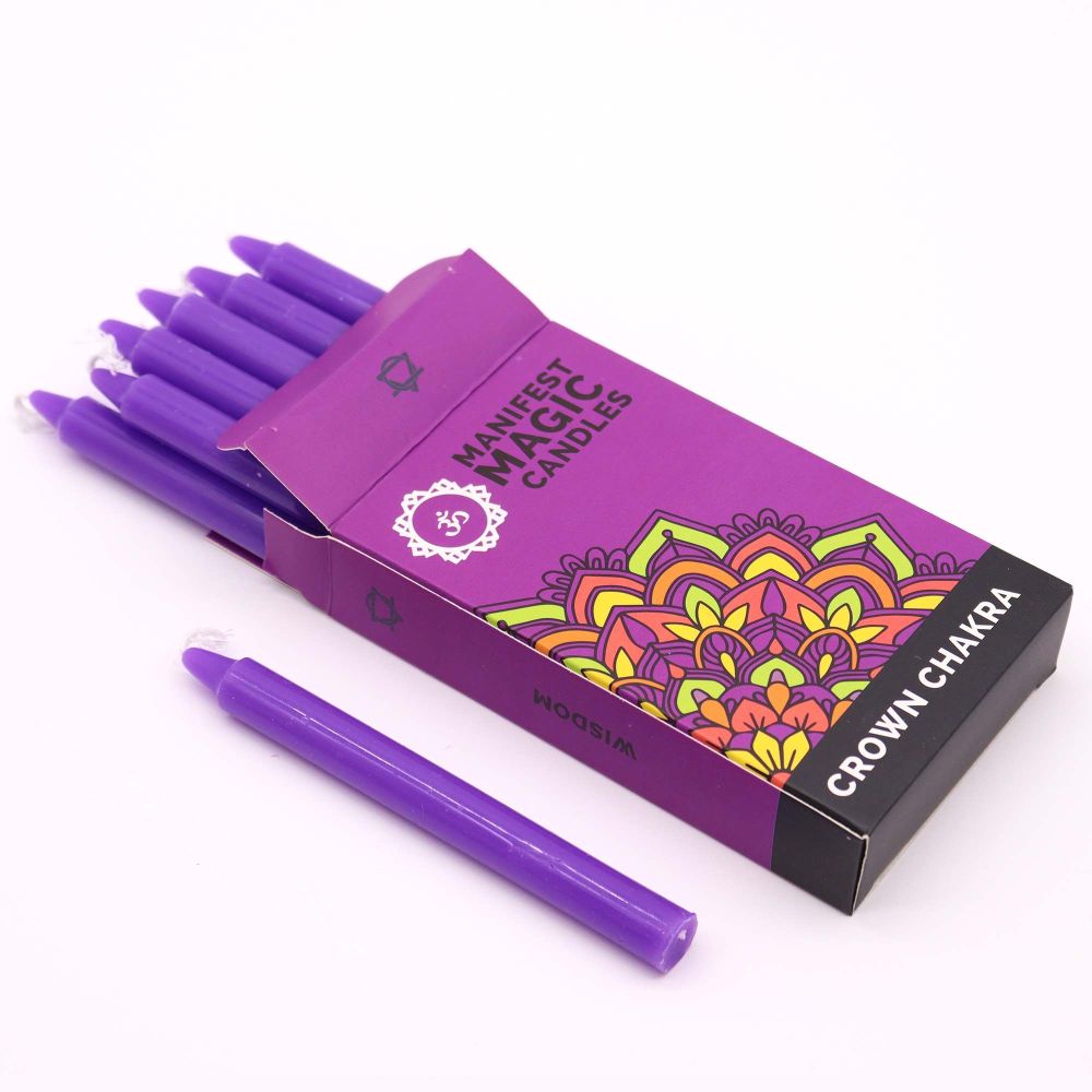 Crown Chakra Kerzenset – 12 violette Stickkerzen für Bewusstsein & Klarheit