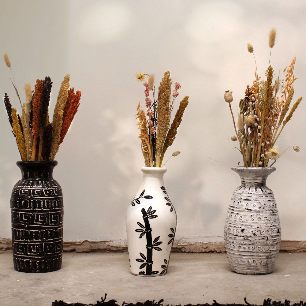 Terrakotta-Vase mit Bambusmotiv – Natural - handgefertigt auf der Insel Lombok