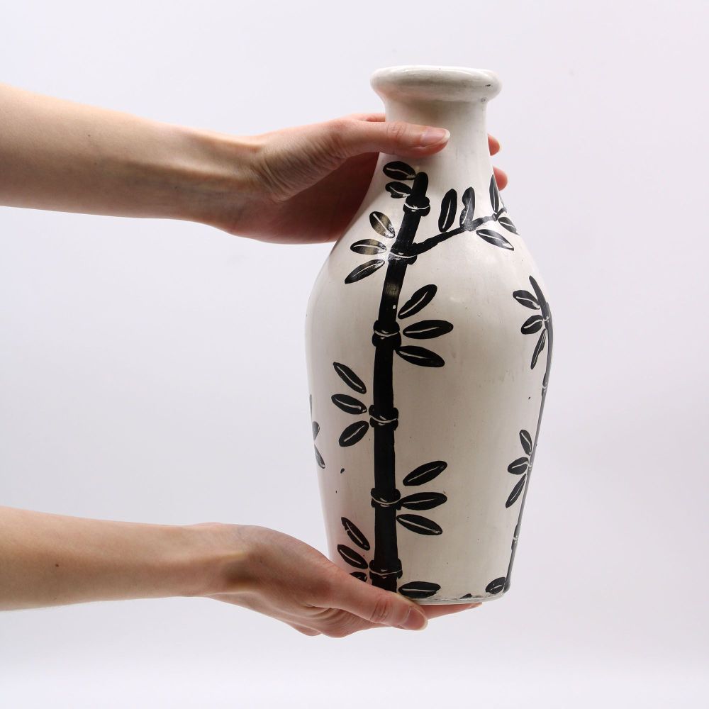 Terrakotta-Vase mit Bambusmotiv – Natural - handgefertigt auf der Insel Lombok