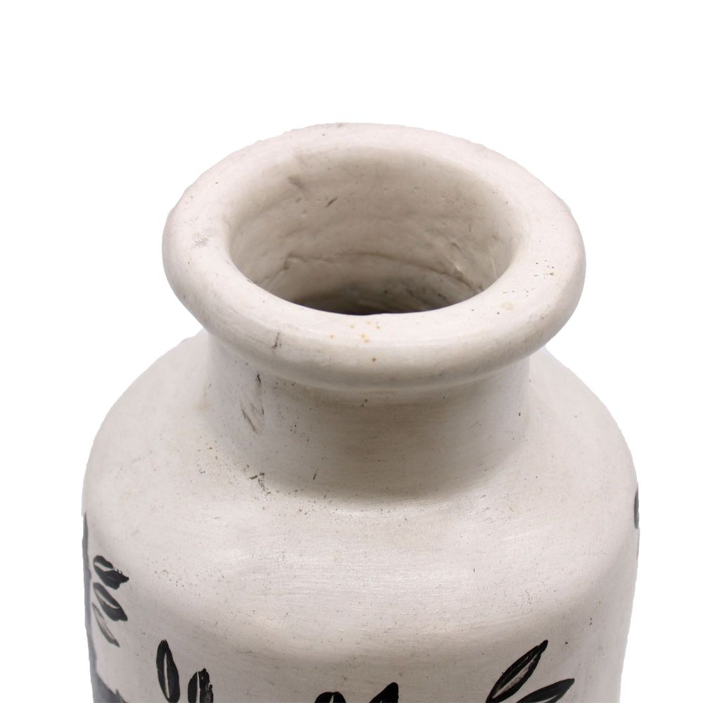 Terrakotta-Vase „Bamboo Motif Straight“ – Naturton mit Bambusrelief - Handarbeit