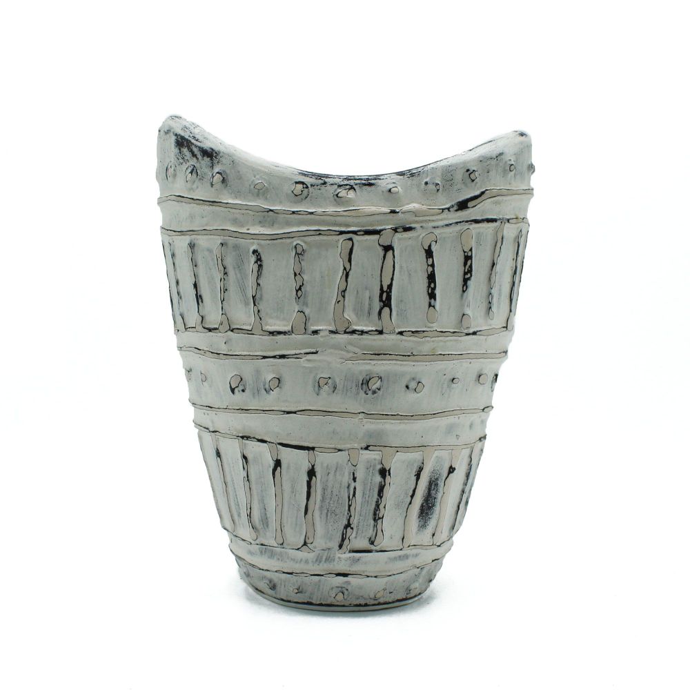 Skulpturale Vase „Wide Neck“ Cream – natürliche Struktur, ideal f. Trockenblumen