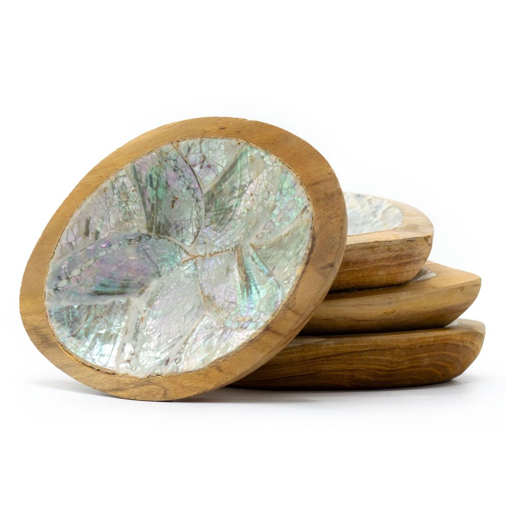 Handgemachte Teak Mini-Schalen – 4er-Set mit Muscheldeko für stilvolle Akzente