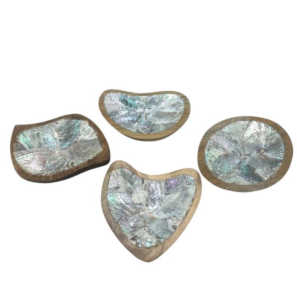 Handgemachte Teak Mini-Schalen – 4er-Set mit Muscheldeko für stilvolle Akzente
