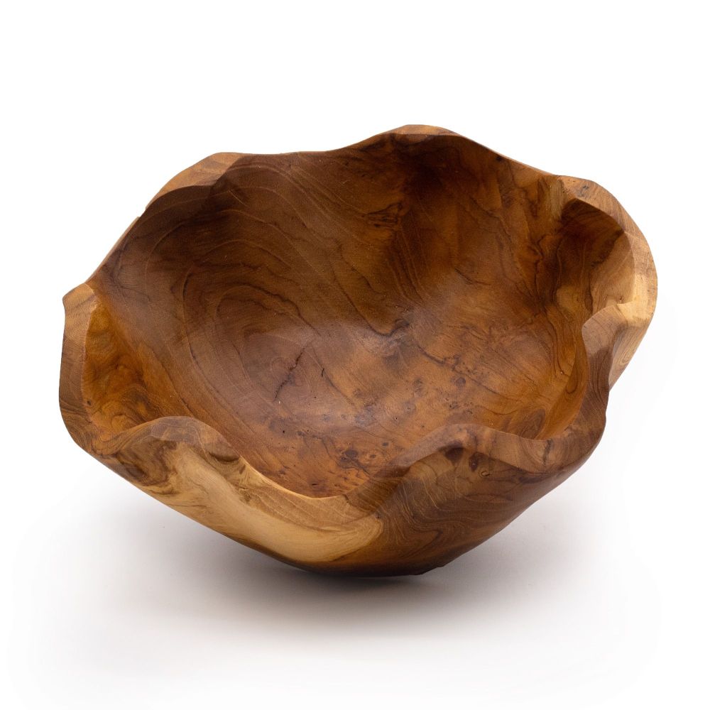 Glatte Obstschale aus Teakholz - 21 × 9 cm, ideal für Obst, Snacks oder Deko