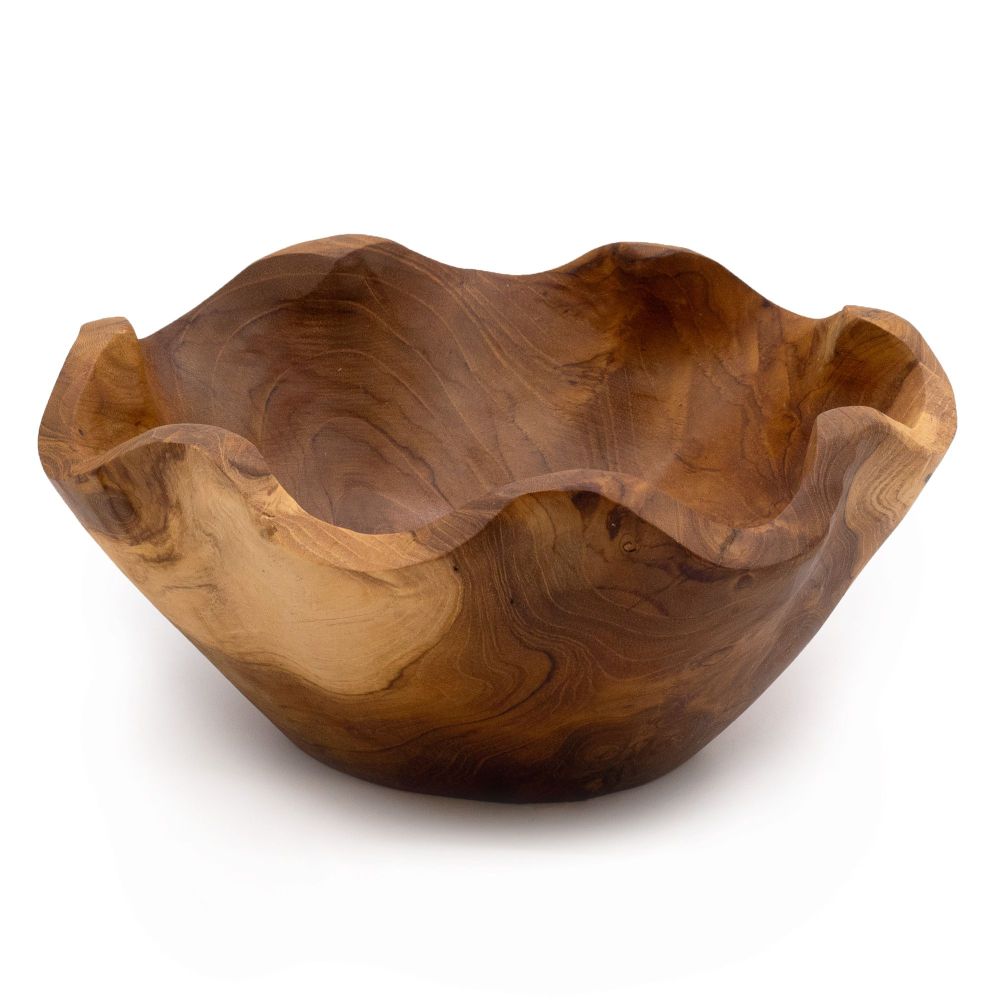 Glatte Obstschale aus Teakholz - 21 × 9 cm, ideal für Obst, Snacks oder Deko