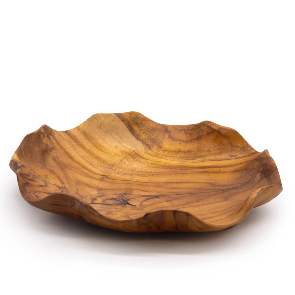 Smooth Teak Fruit Bowl – 28 cm Durchmesser, warme Holzoptik für modernem Look