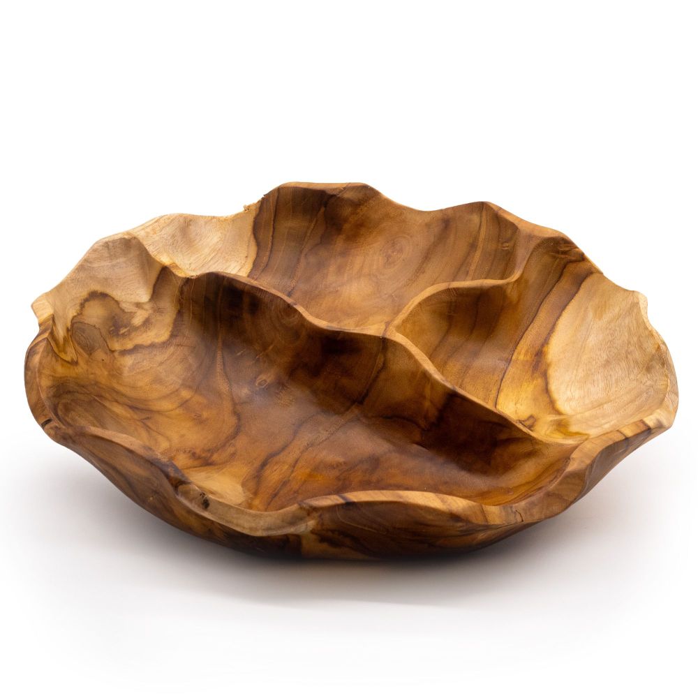 Glatte, runde Obstschale aus Teakholz - 30 × 5.5 cm, dekorativ & funktional