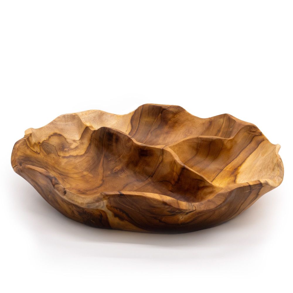 Glatte, runde Obstschale aus Teakholz - 30 × 5.5 cm, dekorativ & funktional