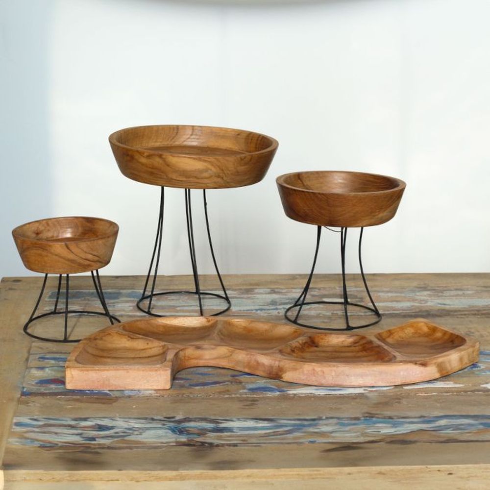 Erhöhte Teakholzschale - Design-Schale 20 cm Ø, modern und stilvoll erhöht