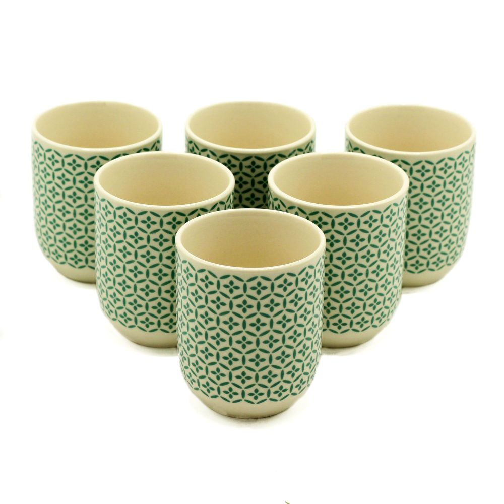 Keramik Teetassen Green Mosaic – 6er Set Herbal Tea Cups 190 ml, dekorativ
