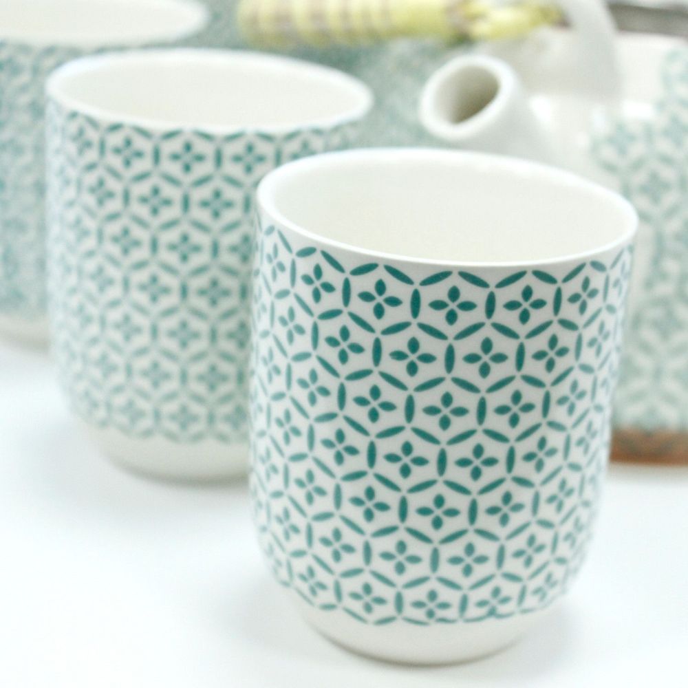 Keramik-Teeset „Green Mosaic“ – inklusive Teekanne mit Sieb und sechs Cups