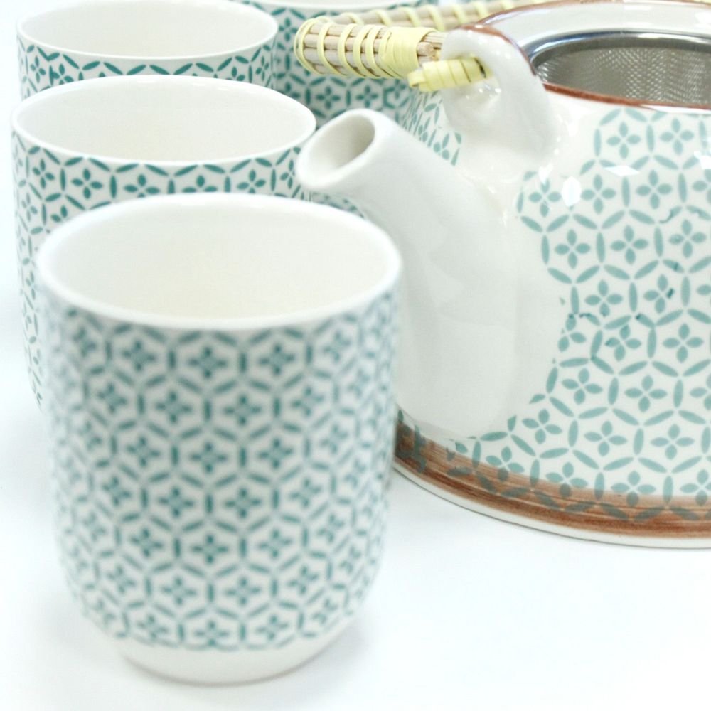 Keramik-Teeset „Green Mosaic“ – inklusive Teekanne mit Sieb und sechs Cups