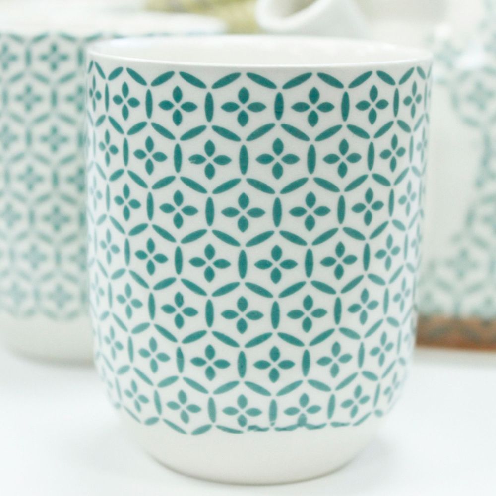 Keramik-Teeset „Green Mosaic“ – inklusive Teekanne mit Sieb und sechs Cups