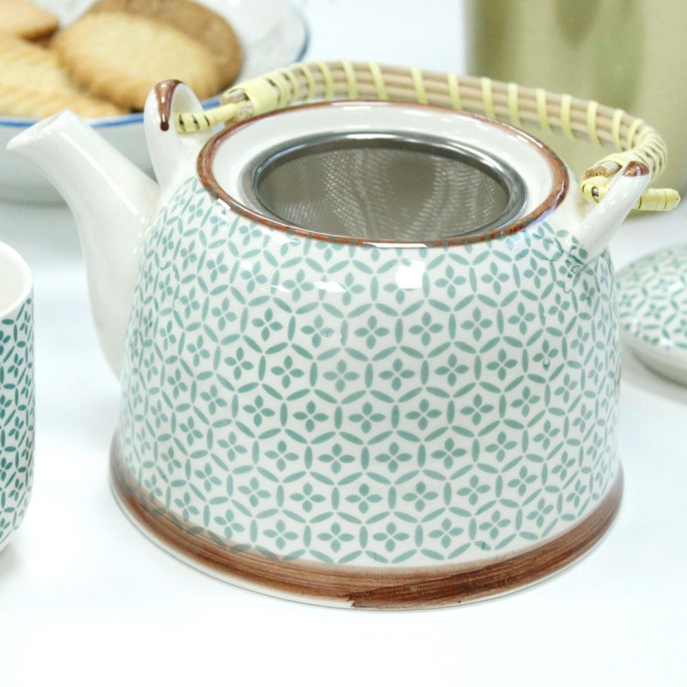 Keramik-Teeset „Green Mosaic“ – inklusive Teekanne mit Sieb und sechs Cups