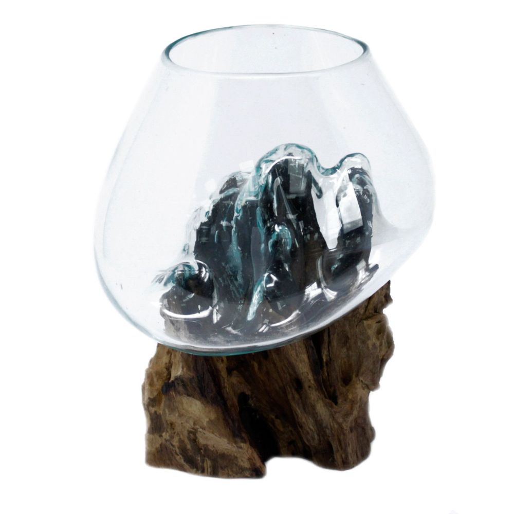 Glas on Wood - Handgefertigte Glasschale auf Gamal-Holz von Bali – Unikat
