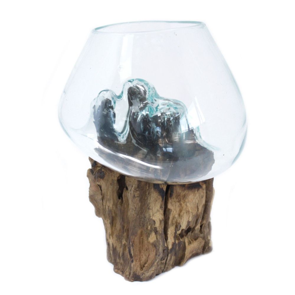 Glas on Wood - Handgefertigte Glasschale auf Gamal-Holz von Bali – Unikat