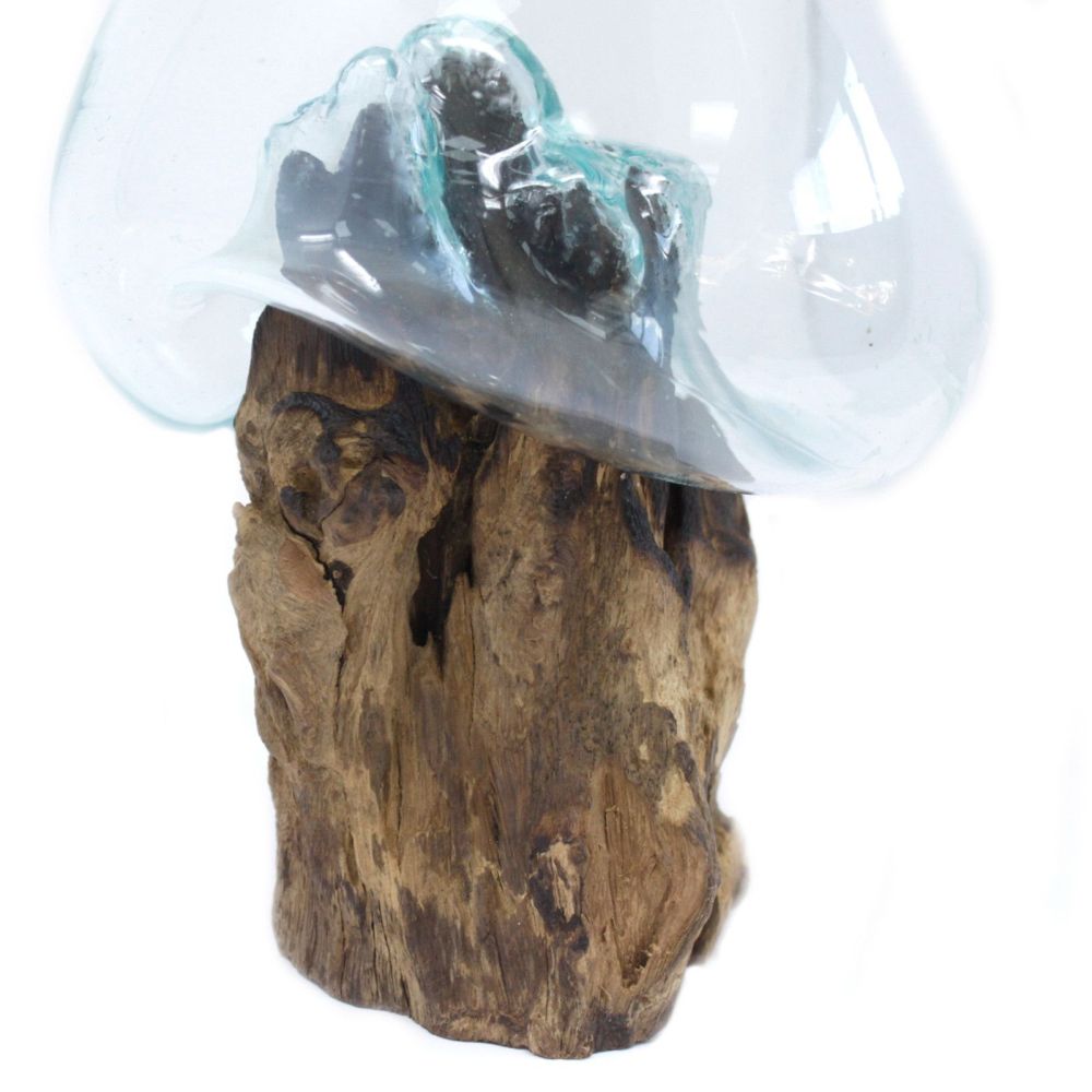 Glas on Wood - Handgefertigte Glasschale auf Gamal-Holz von Bali – Unikat
