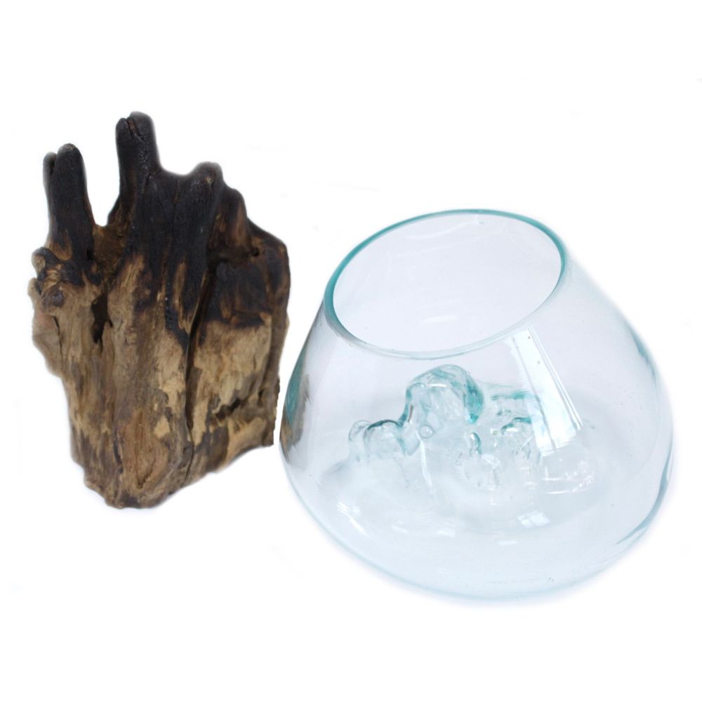 Glas on Wood - Handgefertigte Glasschale auf Gamal-Holz von Bali – Unikat