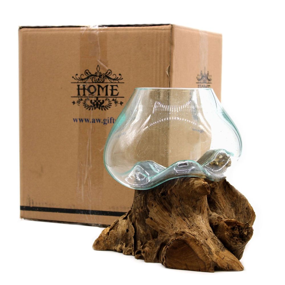 Glas on Wood - Handgefertigte Glasschale auf Gamal-Holz von Bali – Unikat