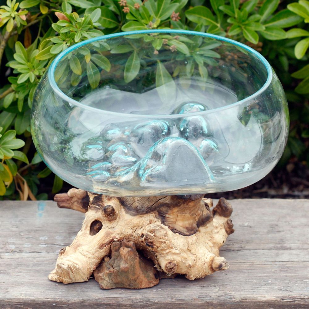 Glas on Wood - kunstvolle Glasschale auf Gamalholz - stilvolle Wohnraumdeko