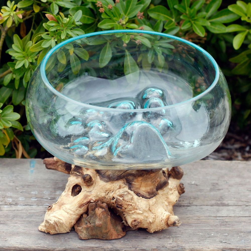 Glas on Wood - kunstvolle Glasschale auf Gamalholz - stilvolle Wohnraumdeko