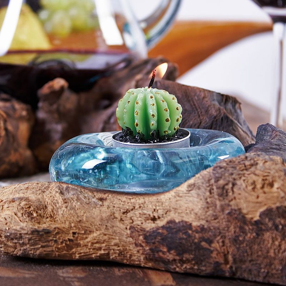 Geschenkidee - edler Glas-Kerzenhalter auf Holz - einzigartiges Teelichtunikat