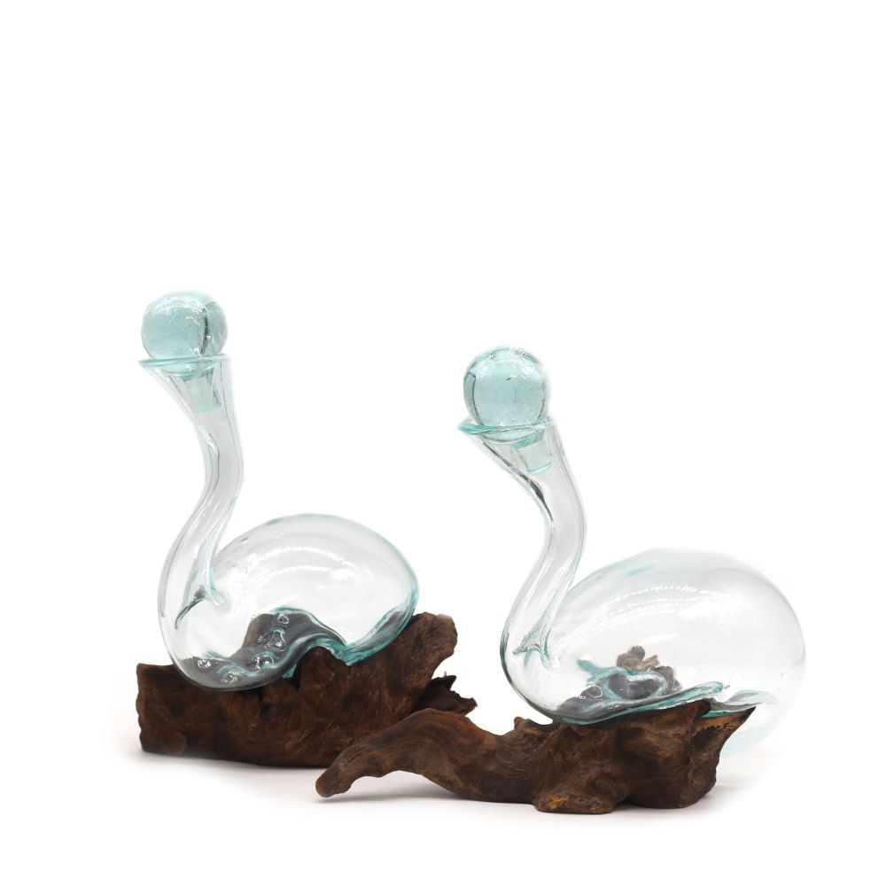 Glas on Wood - Handgefertigter Wein-Dekanter - Naturkunst aus Bali - einzigartig