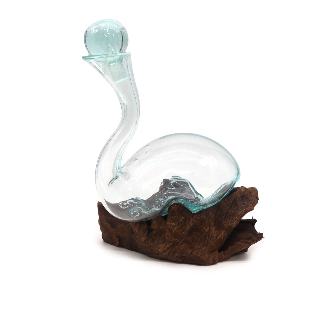 Glas on Wood - Handgefertigter Wein-Dekanter - Naturkunst aus Bali - einzigartig