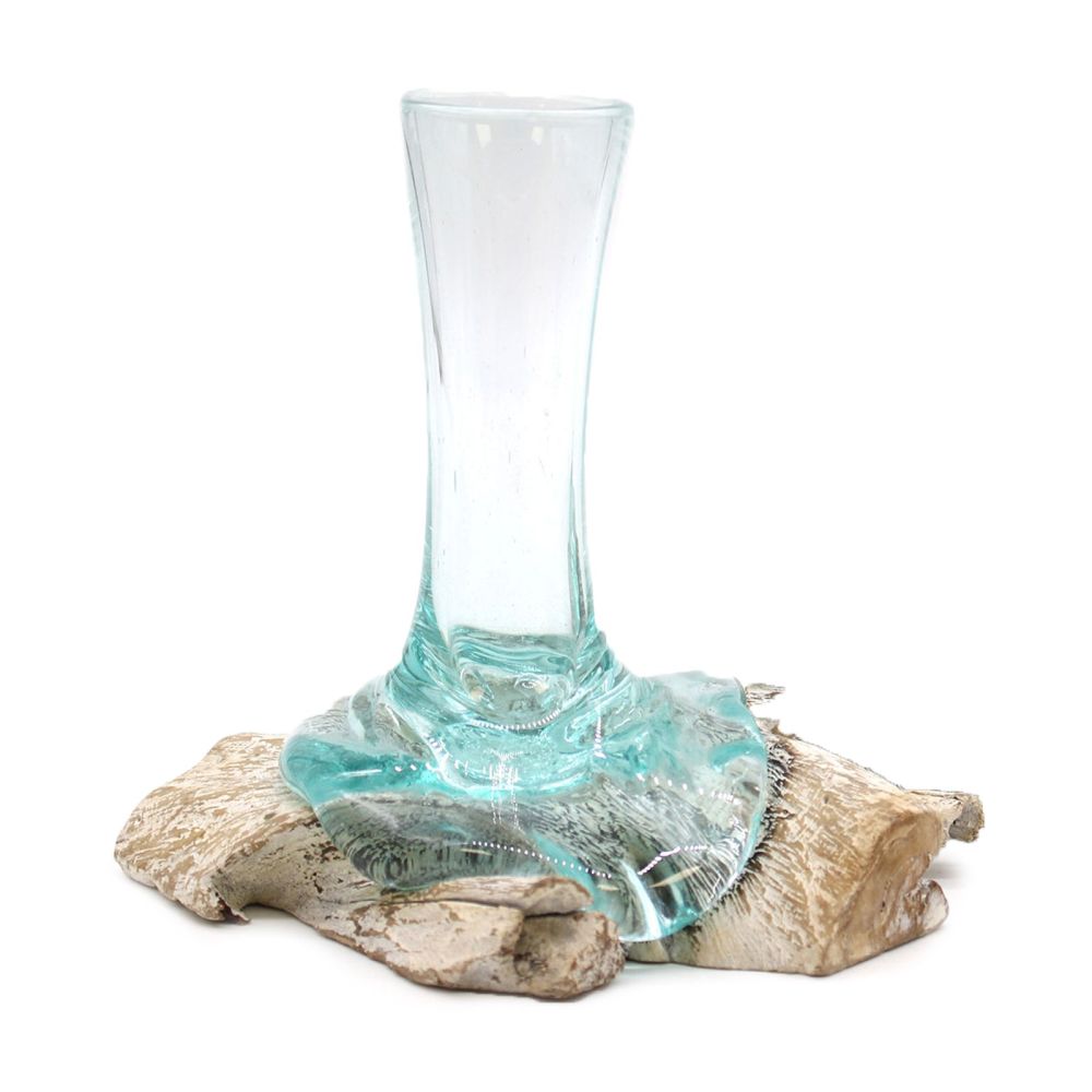 Glas on Wood - Kleine handgefertigte Glasvase auf Holz - dekorative Vase - Bali