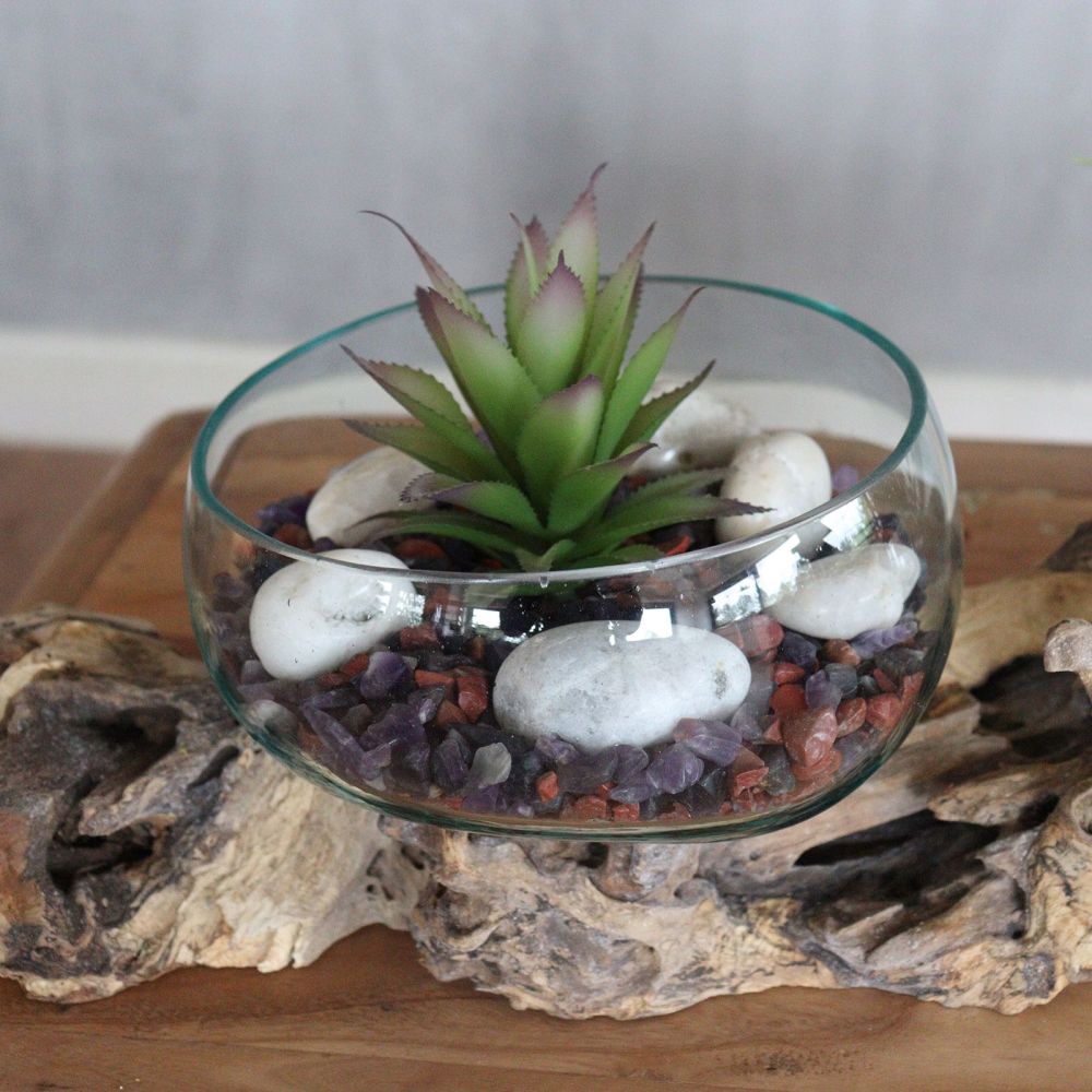 Geschenkidee - exklusive XL Molten-Glasvase auf Gamal-Holzständer - Bali-Unikat