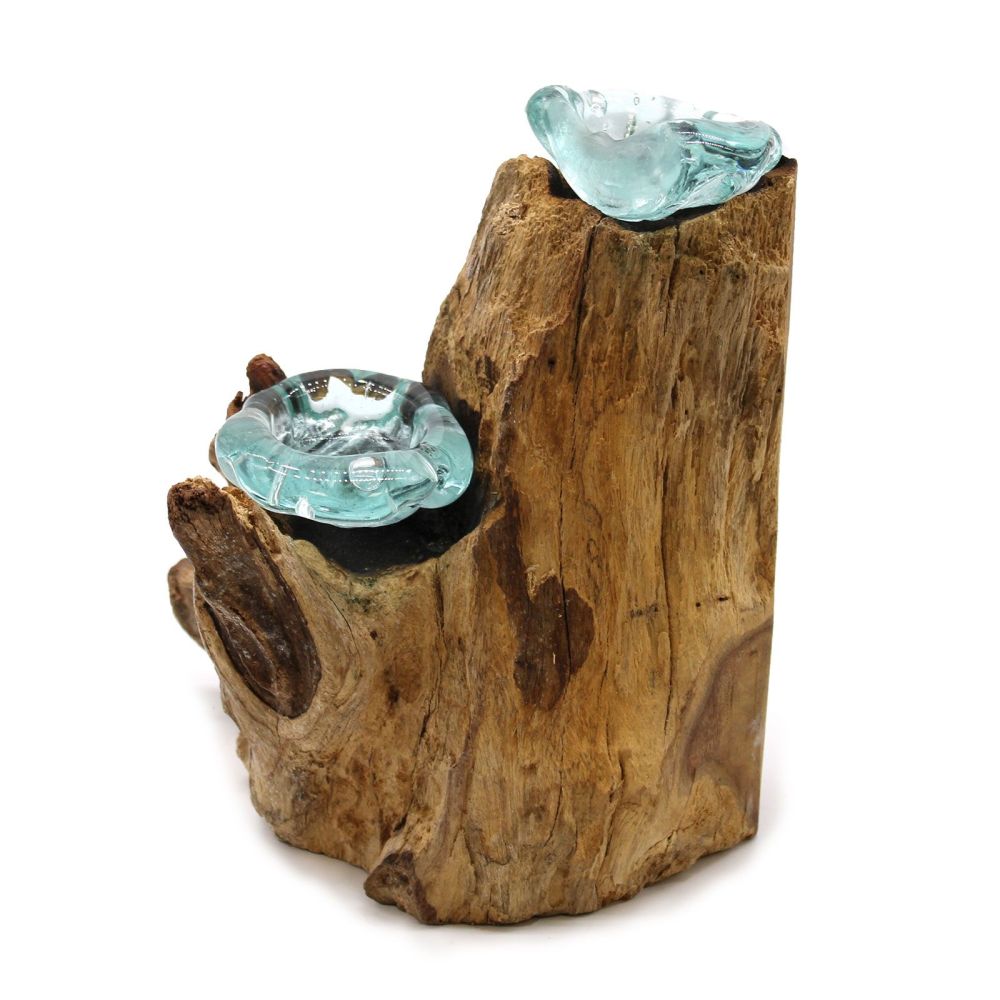 Doppel-Kerzenhalter Glas-Holz – handgefertigte Deko von Bali - für Teelichter